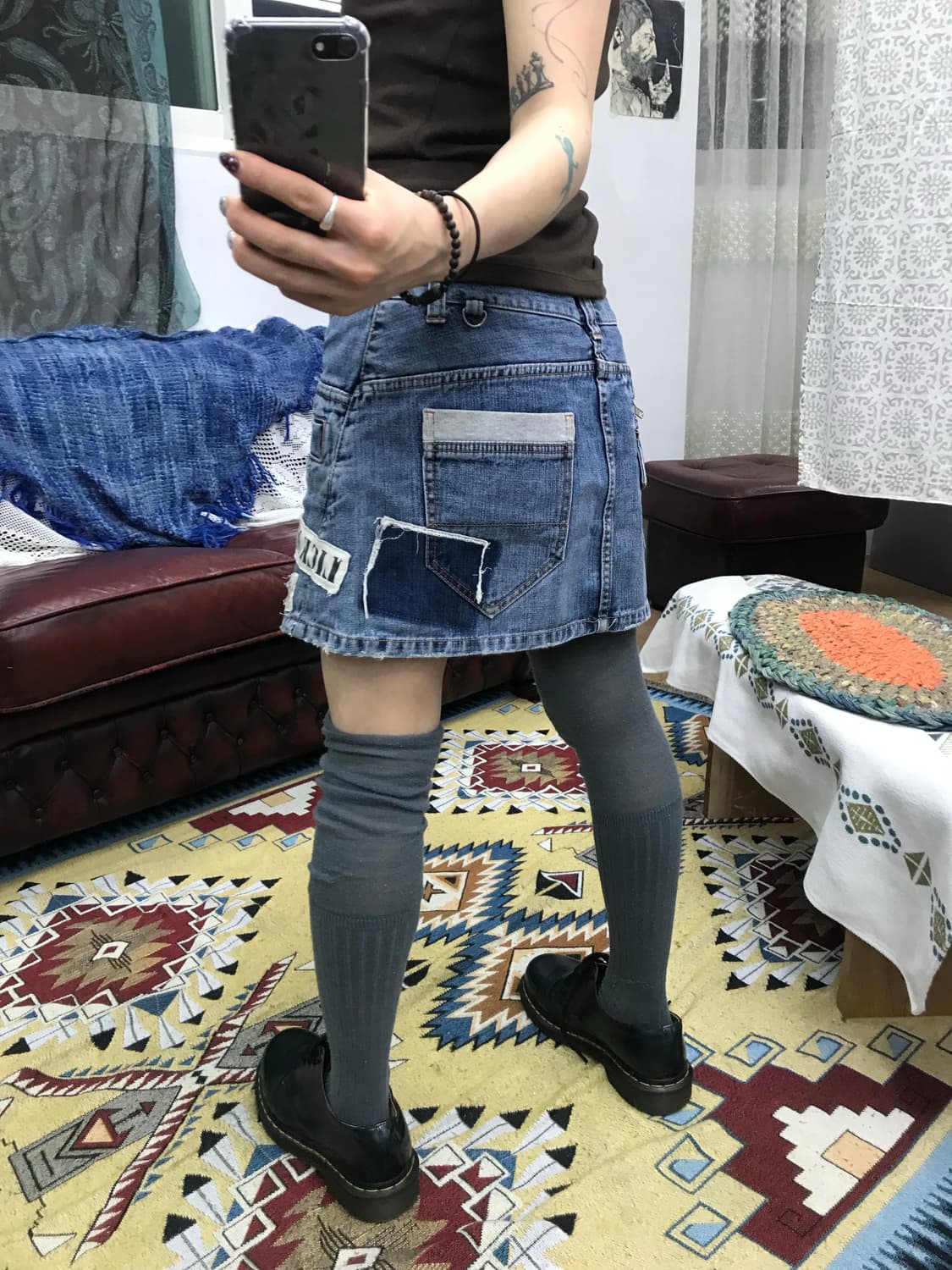 빈티지 여성 패치 디테일 데님 미니스커트 (Z1101) 상품이미지2