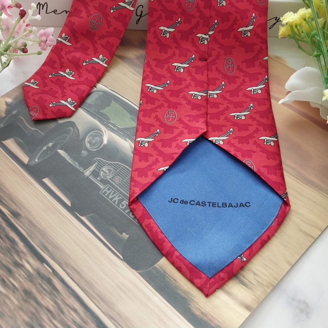 까스텔바작 레드 비행기 모티브 실크 넥타이 9.7cm A+등급 K1516 상품이미지7