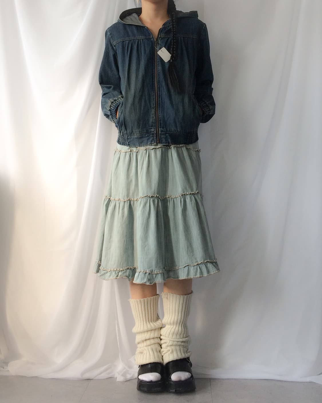 Washing denim hood zip up 상품이미지5