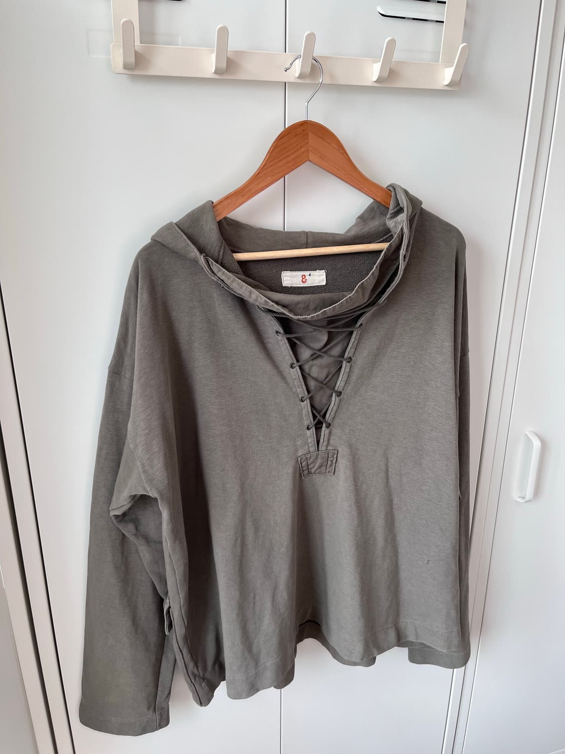 (Rare) 45RPM 카키 포켓 레이어드 오버핏 후드티셔츠 상품이미지8