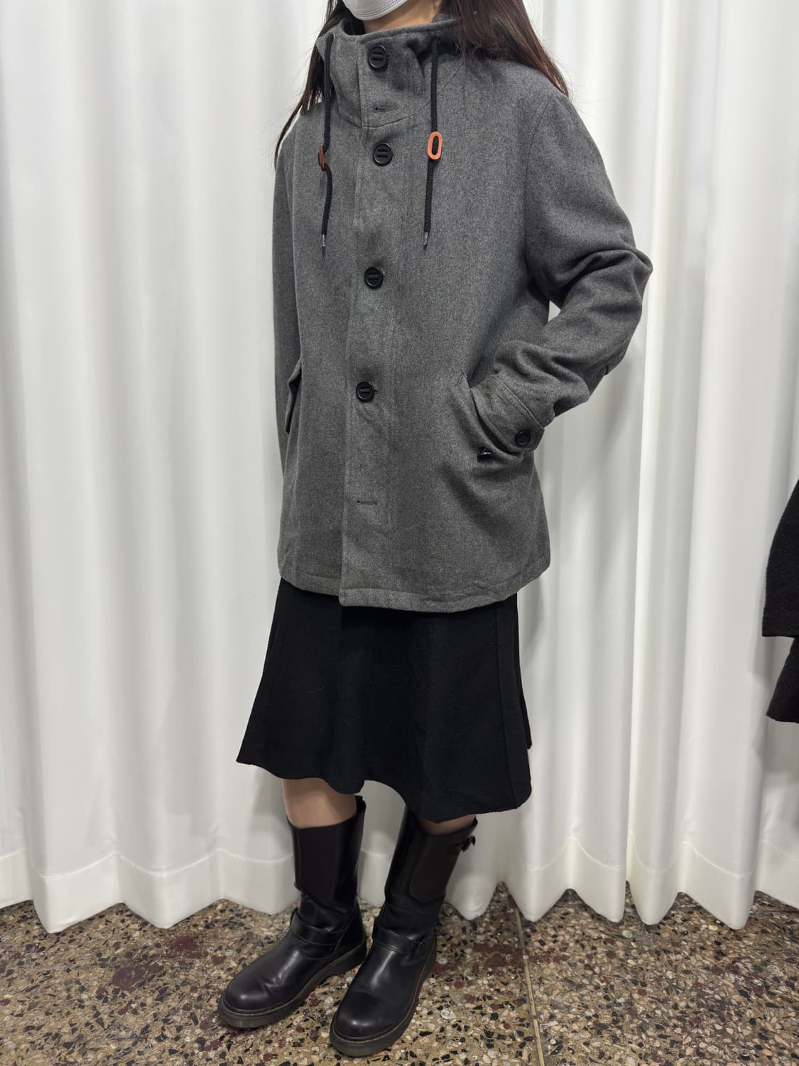 gray hood duffle wool jacket 상품이미지4