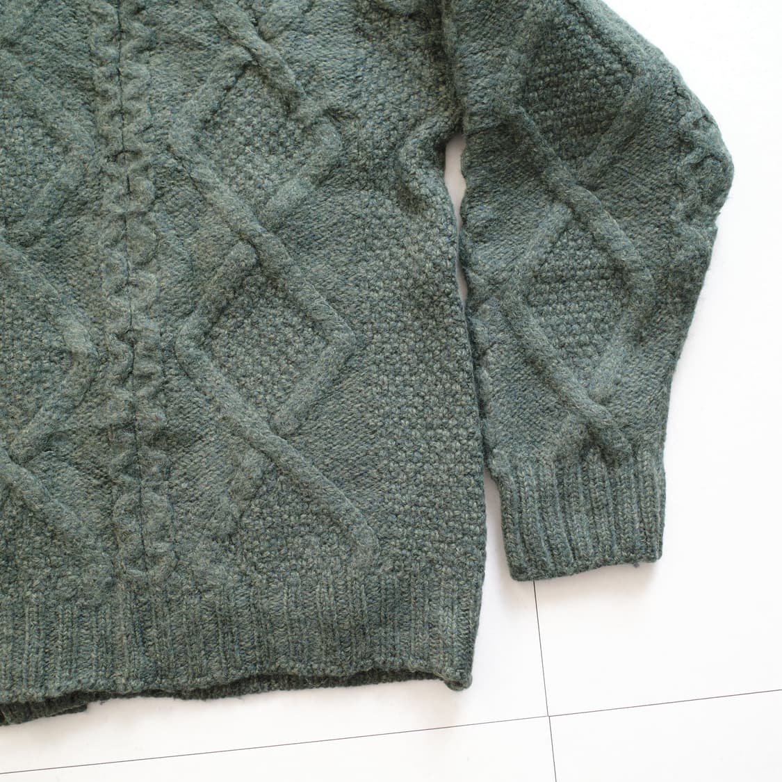 아란 스웨터 마켓 메리노 울 숄 가디건 M 딥그린 아일랜드 생산  상품이미지8