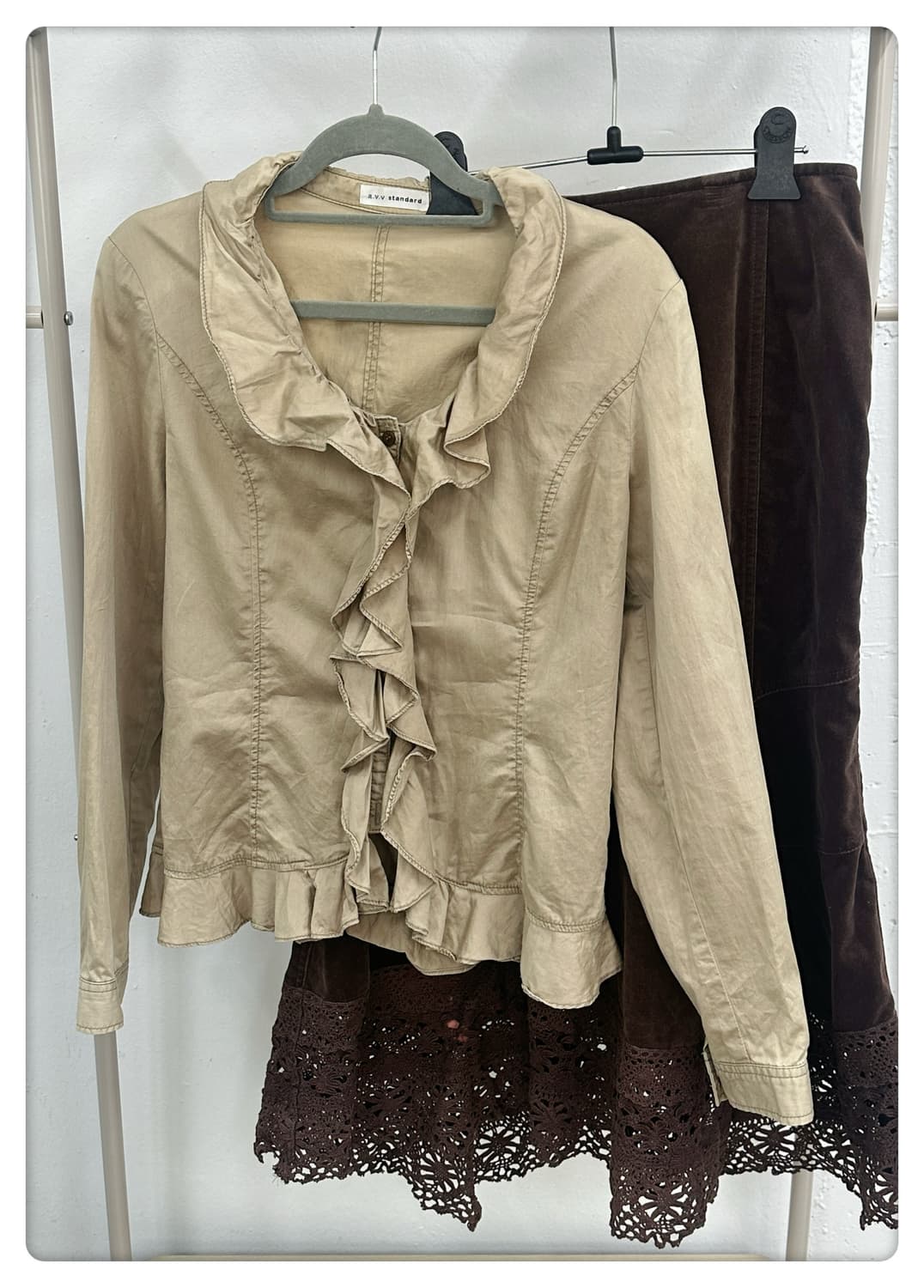 🍮라떼갸루 코디세트🍮 프릴셔츠 벨벳 뜨개 롱 스커트 그런지 고딕풍 상품이미지4