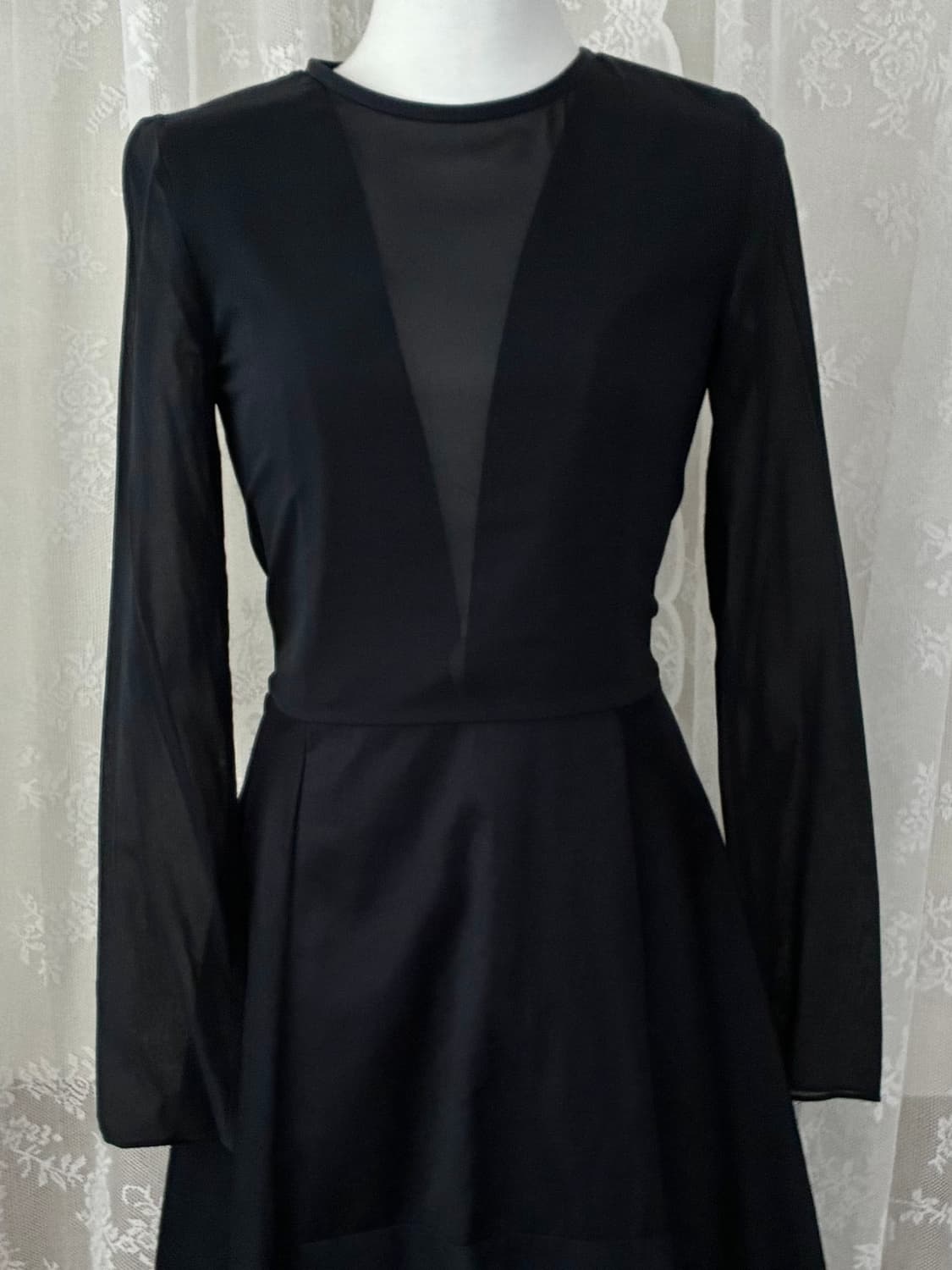 36) 새상품 코스 COS 시스루 플레어 원피스 네이비 상품이미지4