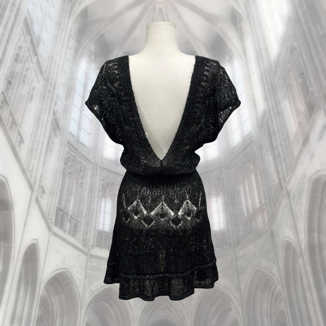 블랙 모헤어 딥 브이넥 유니크 니트 원피스 상품이미지3