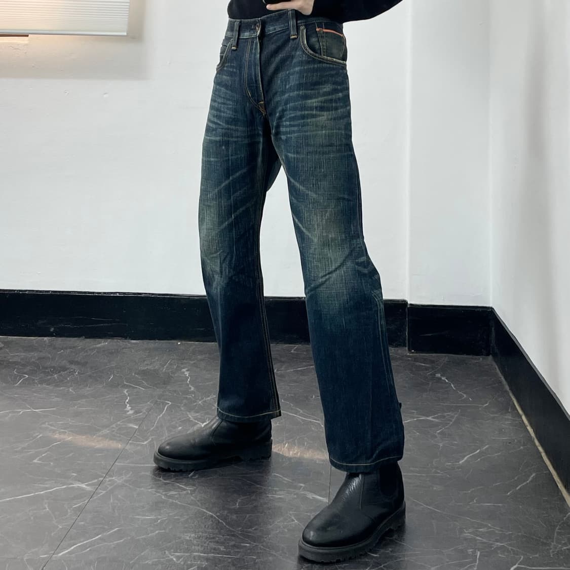 36in 에드윈 워시드 웨스턴 와이드 데님 팬츠 상품이미지2