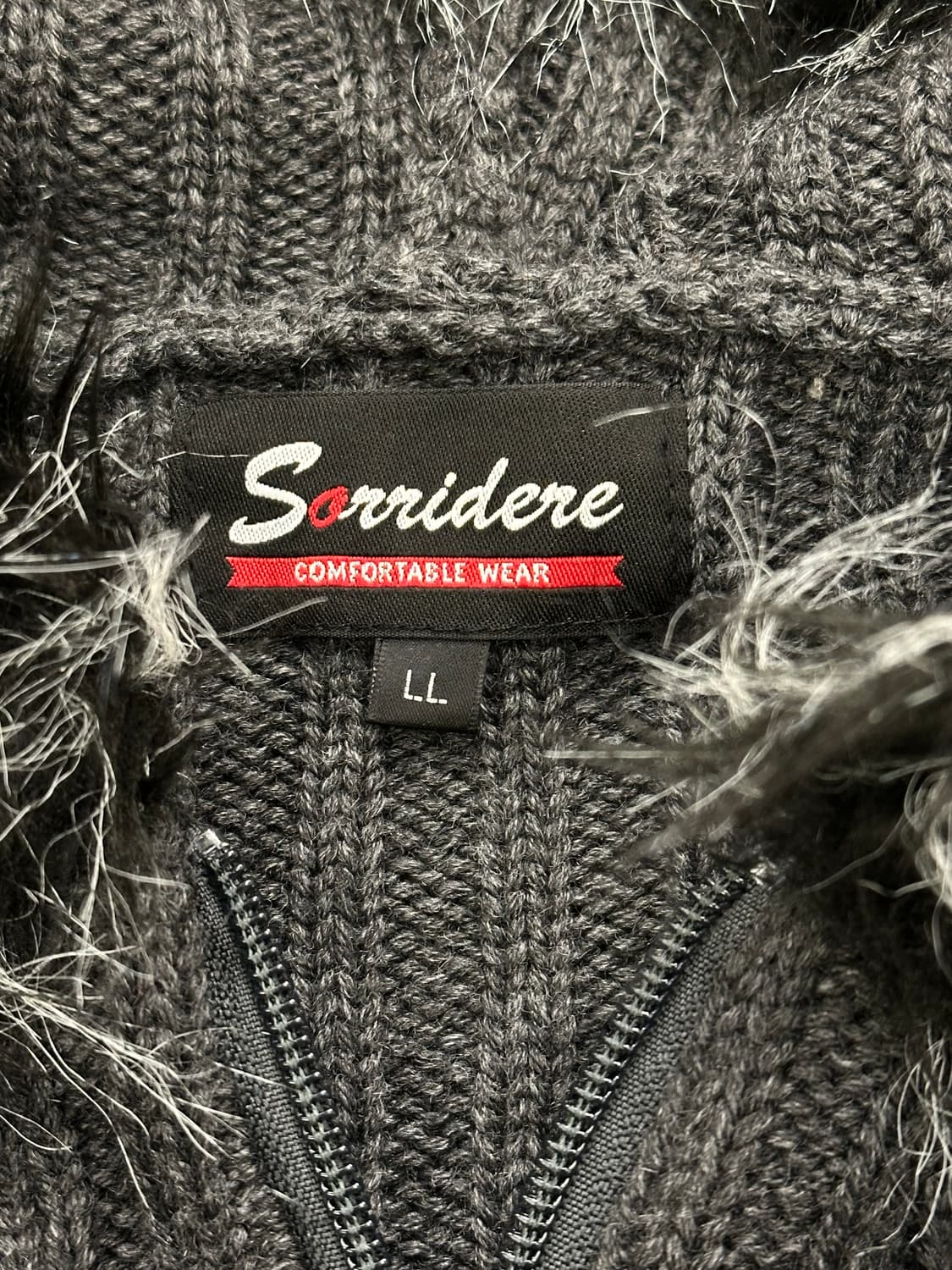 XL)Sorridere 빈티지 퍼 트리밍 니트 후드집 가디건 상품이미지4