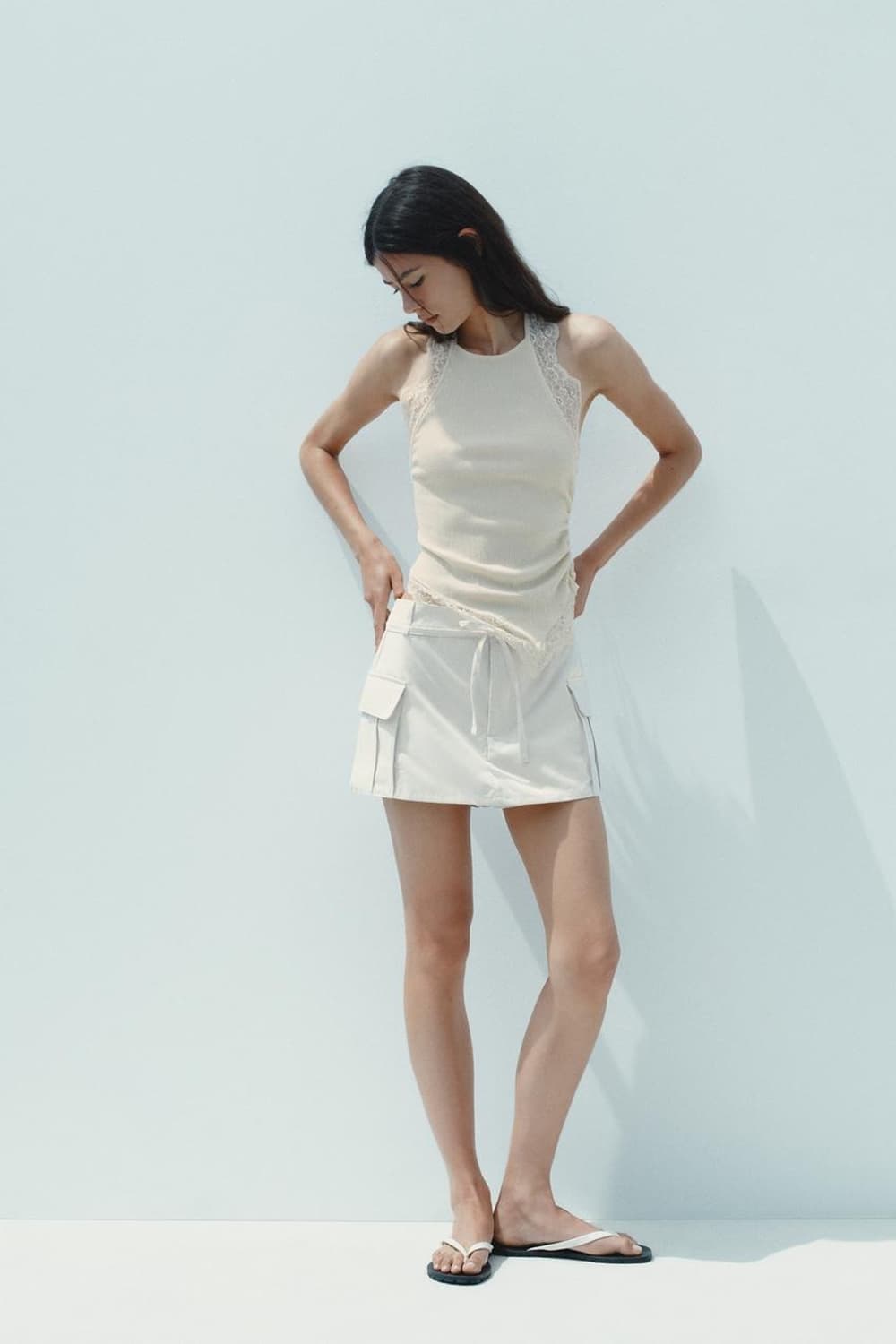 자라 카고 팬츠스커트 스크래치 화이트 상품이미지1