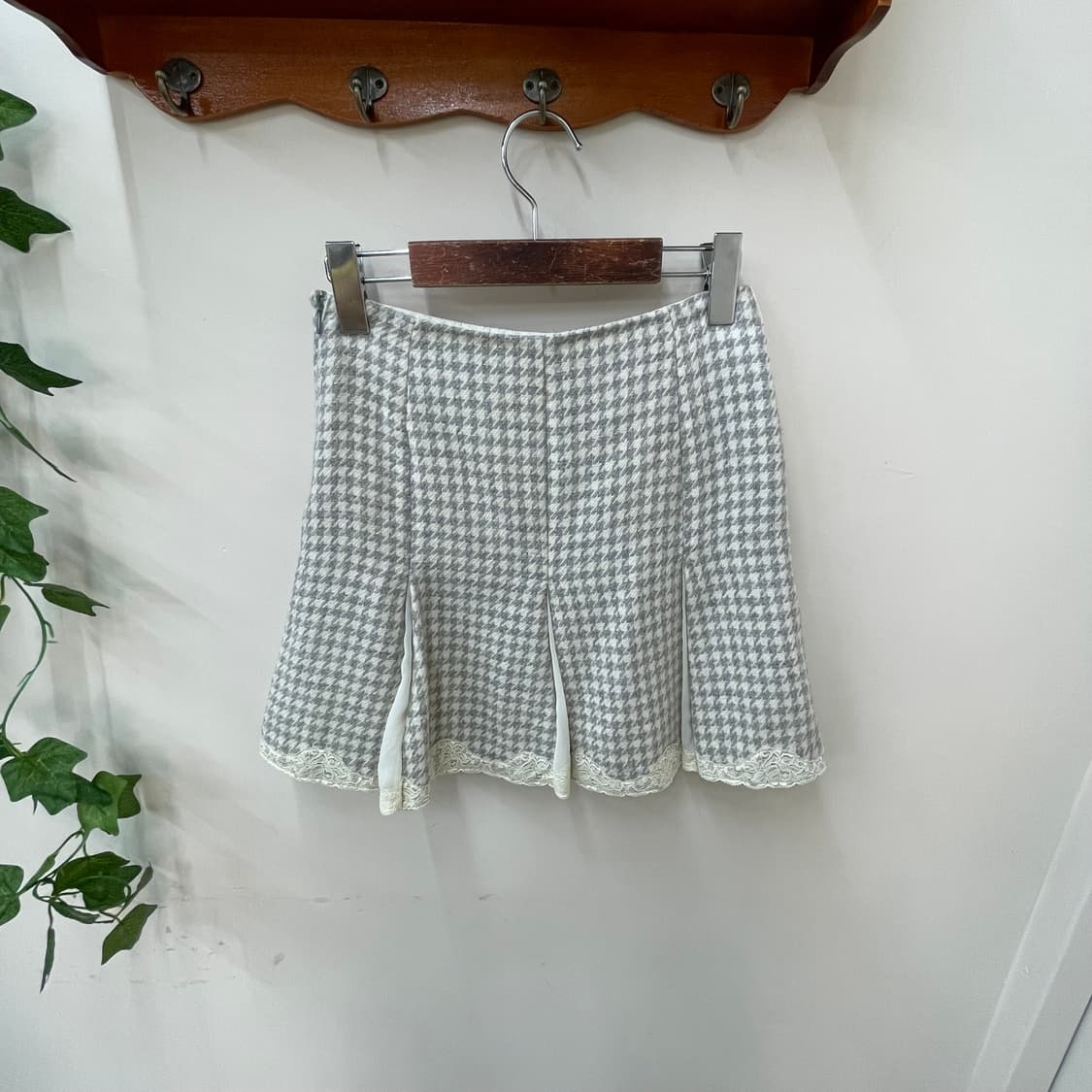 뮤트 그레이 하운드체크 레이스 미니스커트 오네갸루 프레피 y2k 상품이미지2