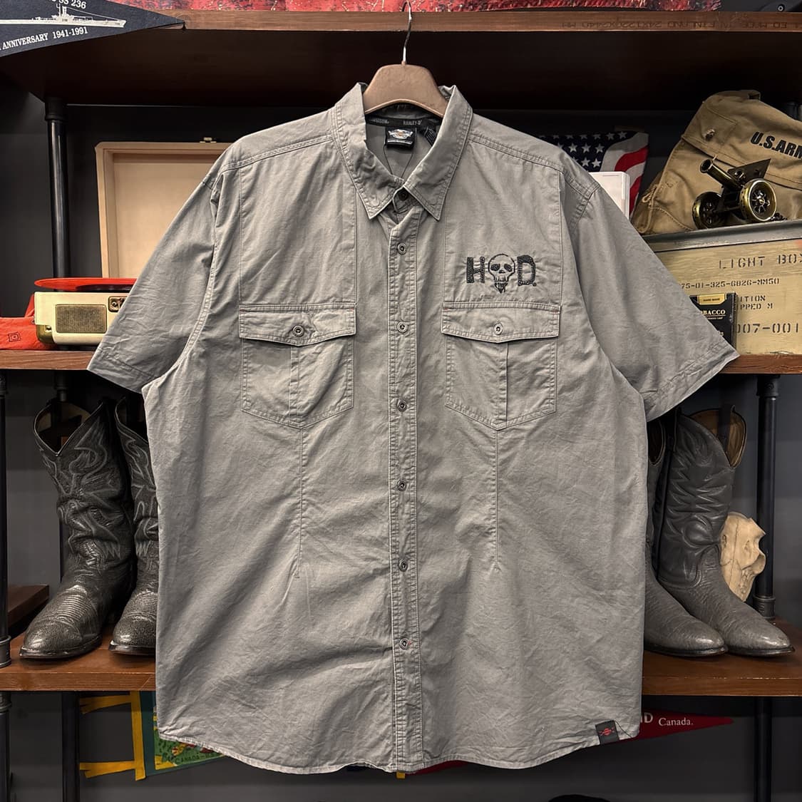 할리데이비슨 H-D 스컬 윙 엠브로이드 코튼트윌 워크셔츠 N1157 상품이미지1