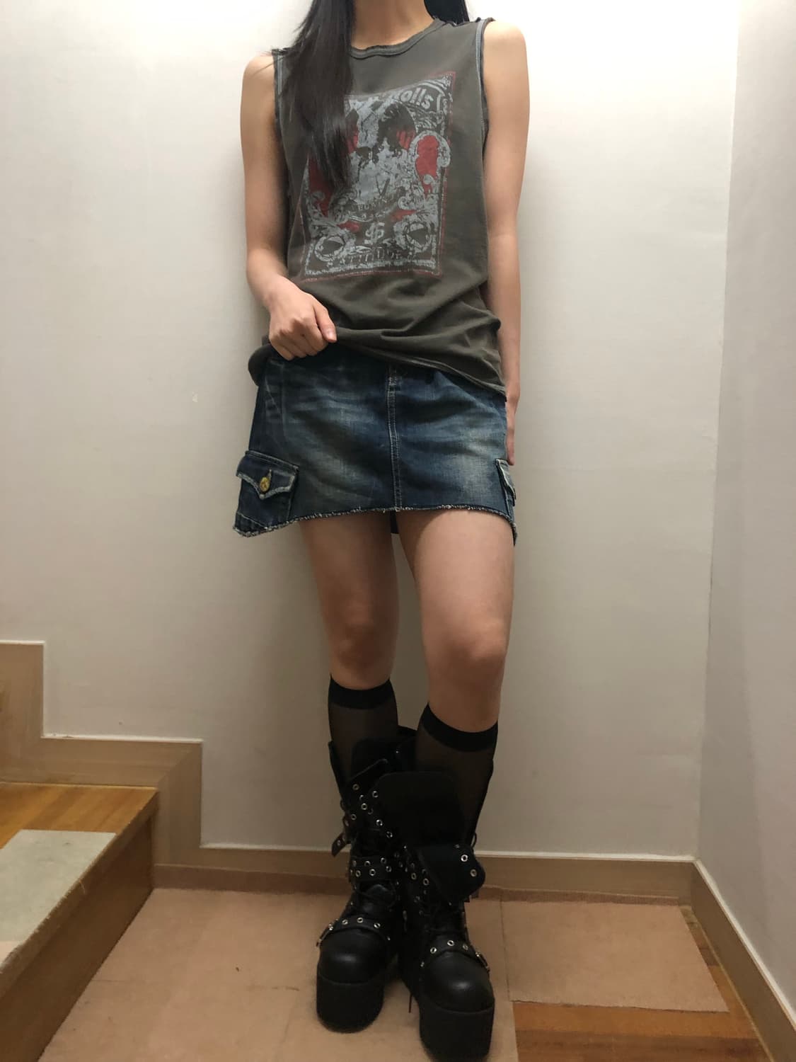 빈티지 데님 카고 미니 스커트 상품이미지5