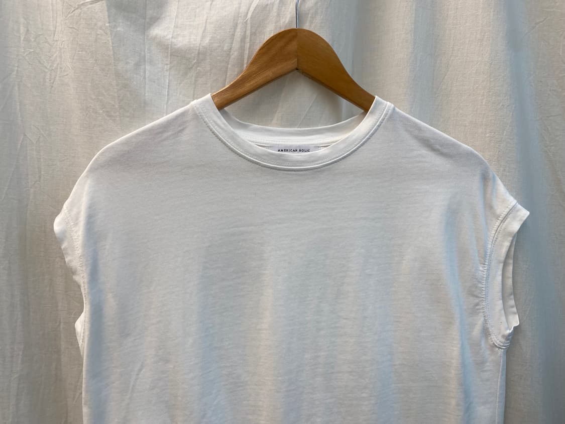 AMERICAN HOLIC 화이트 슬리브리스탑(L) 상품이미지4