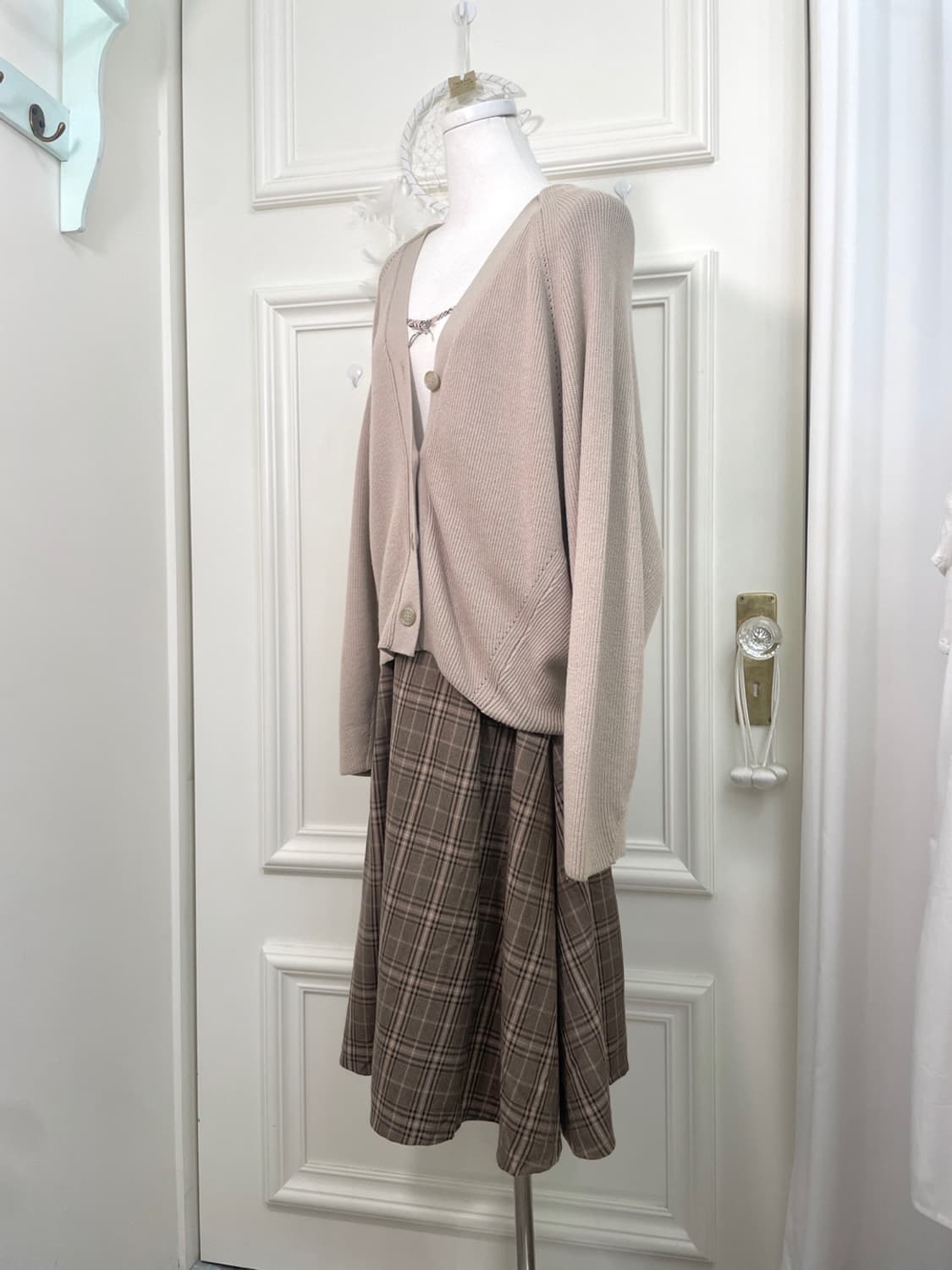 pink brown check back banding skirt 상품이미지6