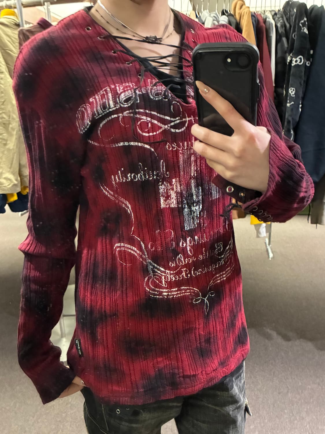 L)BERNING SHO 빈티지 여성 레이스업 펑크 니트 상품이미지1