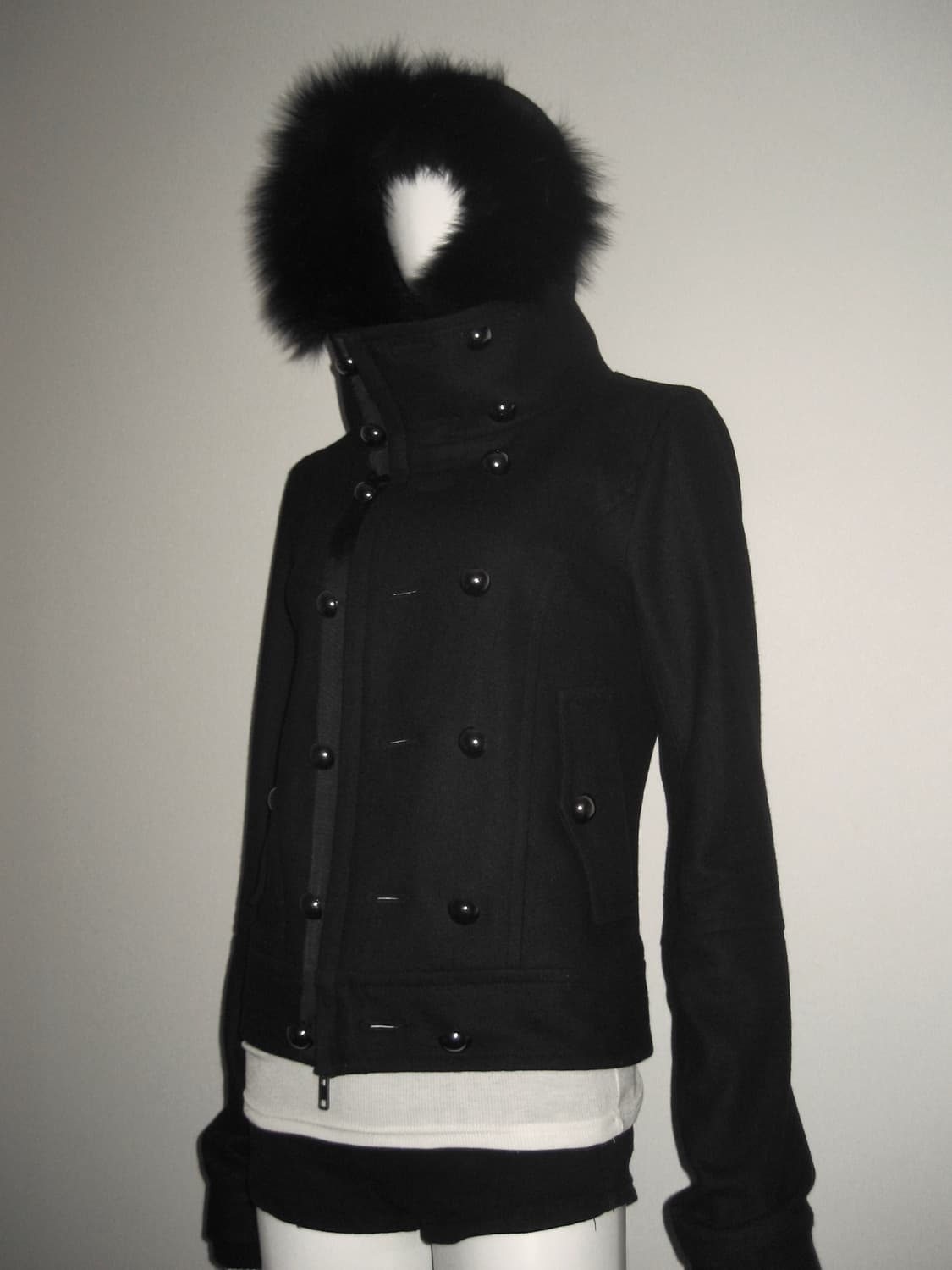 퍼 투버튼 하이넥 후드 집업 울 자켓 아카이브 상품이미지3