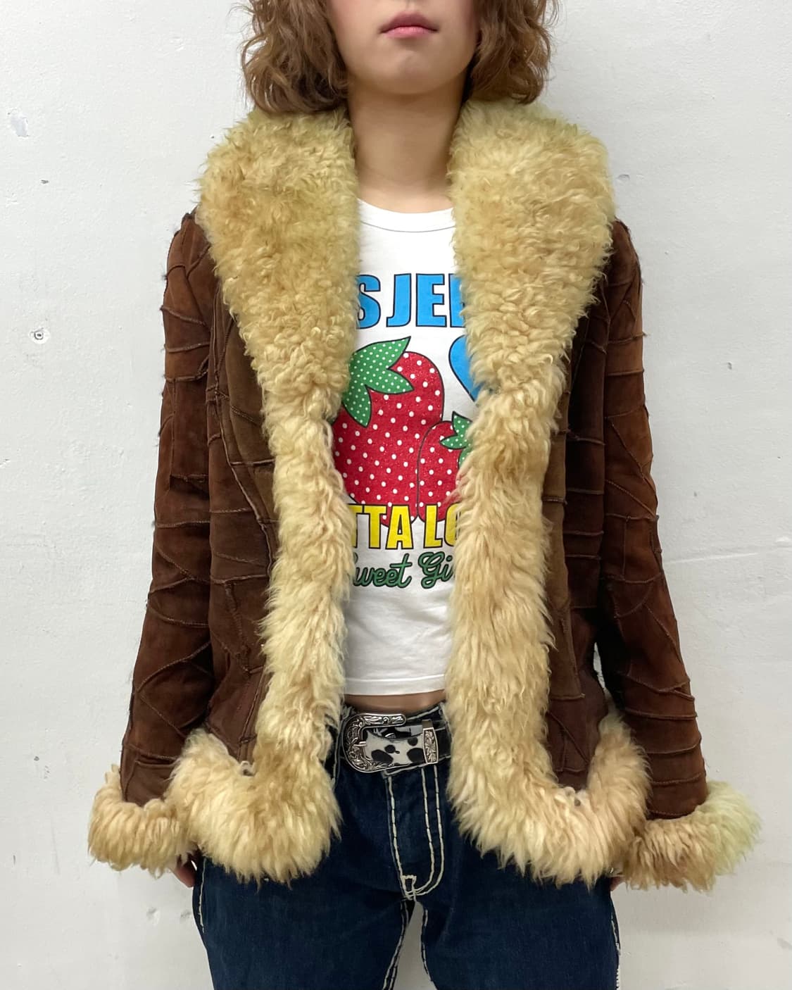 Brown Patchwork Leather Fur Jacket 상품이미지2