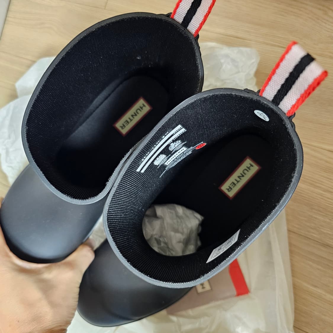 280 새제품) 헌터 플레이 쇼트 레인 부츠 장화 방한화 블랙 상품이미지5