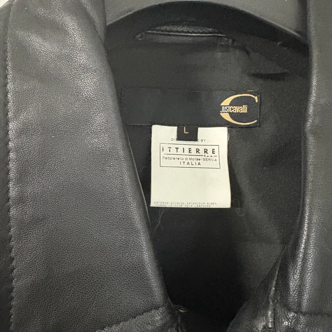 저스트 카발리 스터드 레더 트러커 자켓 L 램스킨 상품이미지5