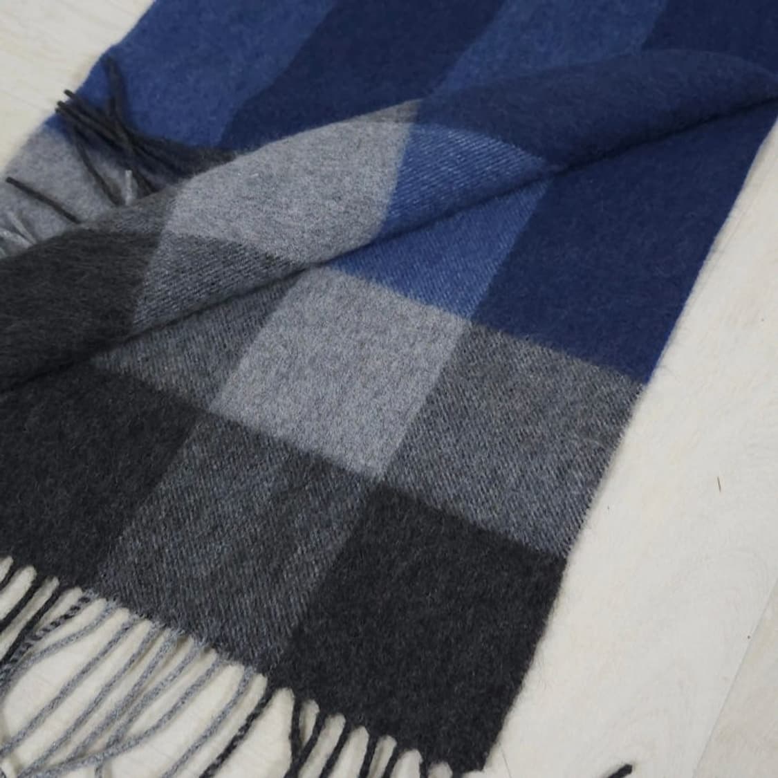 캐시미어100%머플러 목도리 블루 그레이 체크 상품이미지2