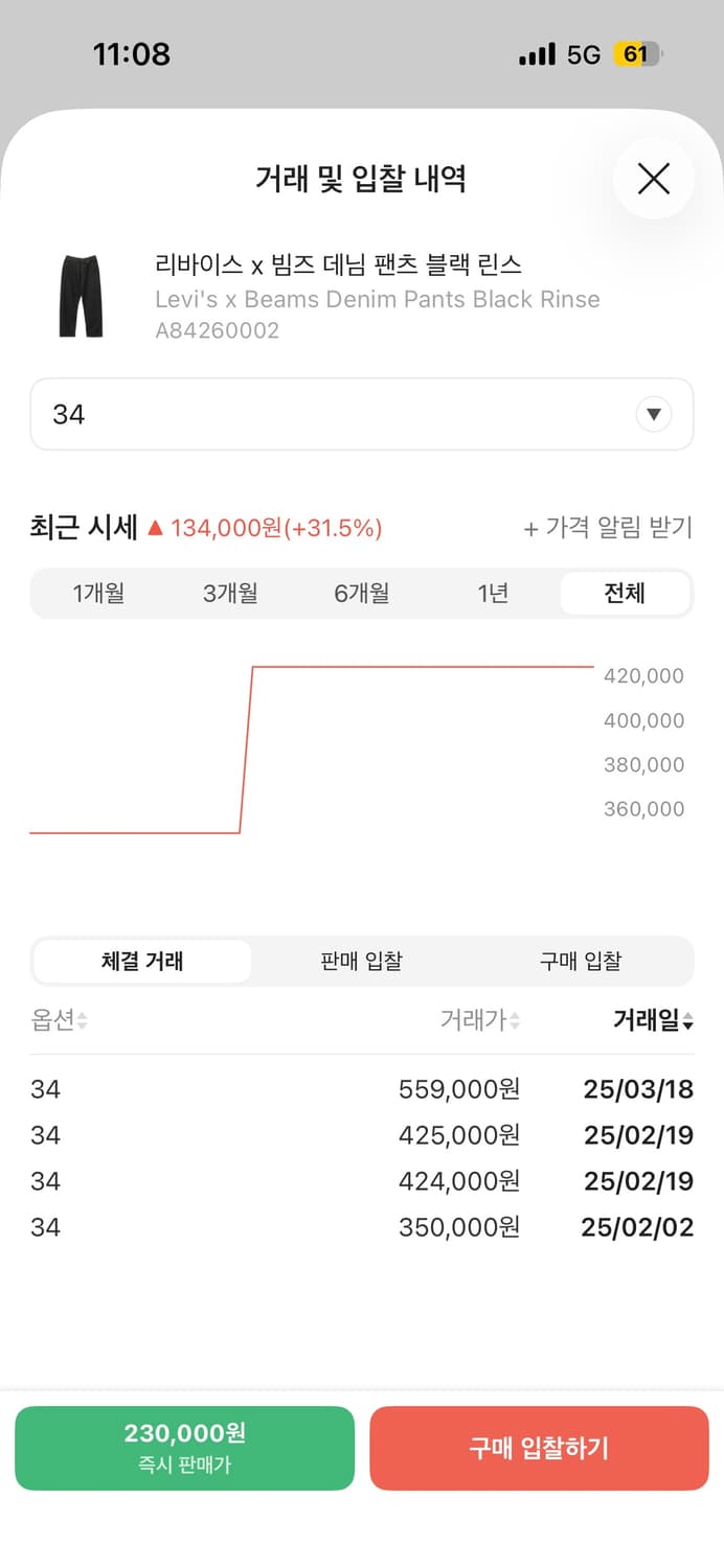 리바이스 X 빔즈 데님 팬츠 블랙 린스 (34 X 32) 상품이미지2