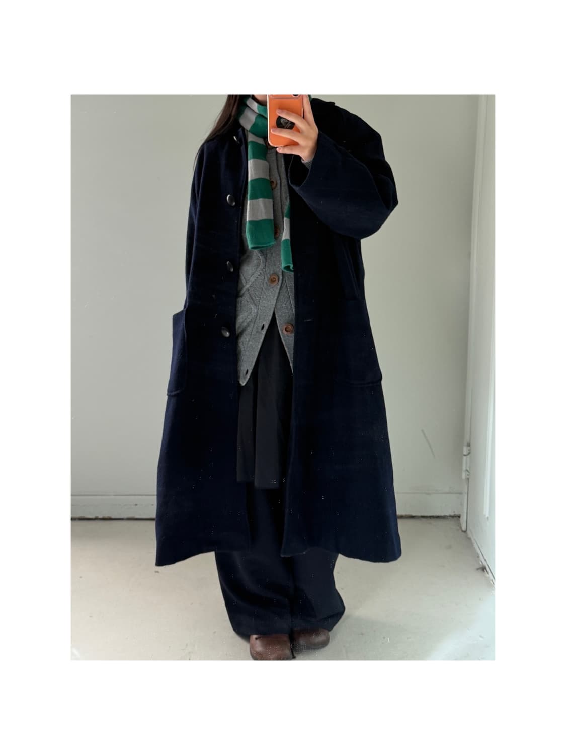 일본빈티지 울90 오버사이즈 네이비 롱코트 상품이미지8