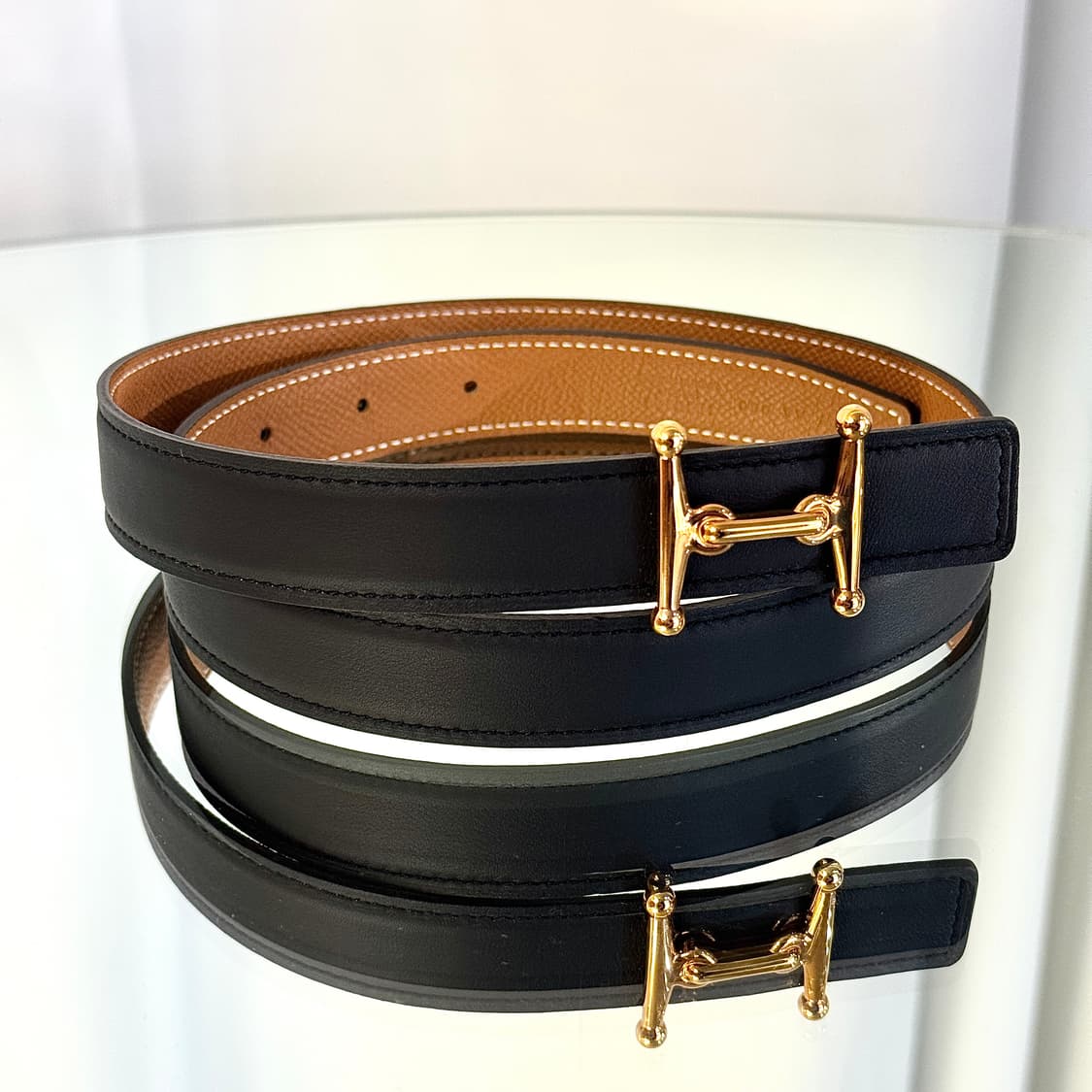 A+ / 75 에르메스 리버서블 24MM 벨트 H 버클 (누아/오르로즈) 상품이미지4