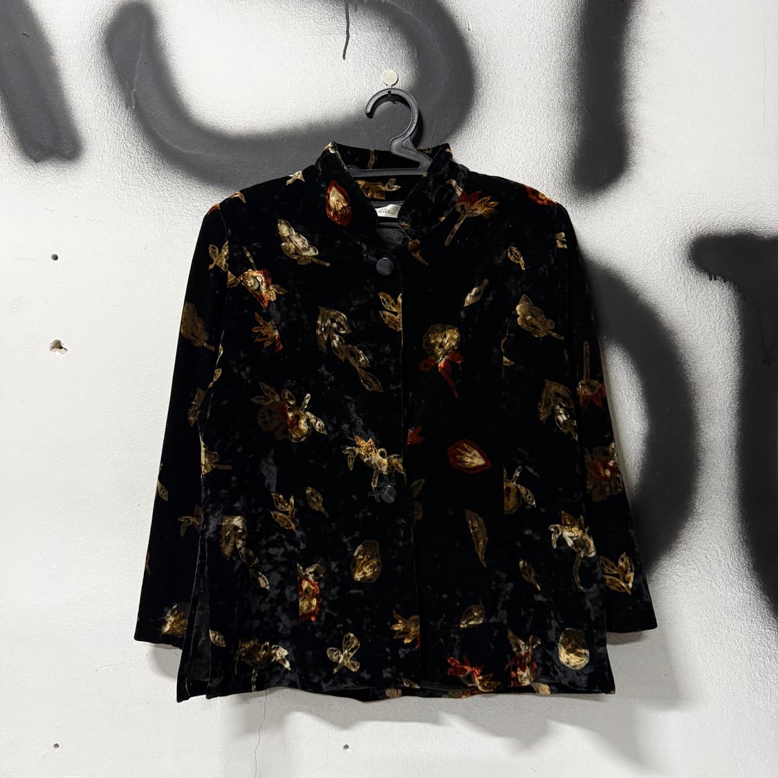 VTG 빈티지 리프 패턴 차이나 카라 벨벳 싱글 블레이저 자켓 상품이미지1