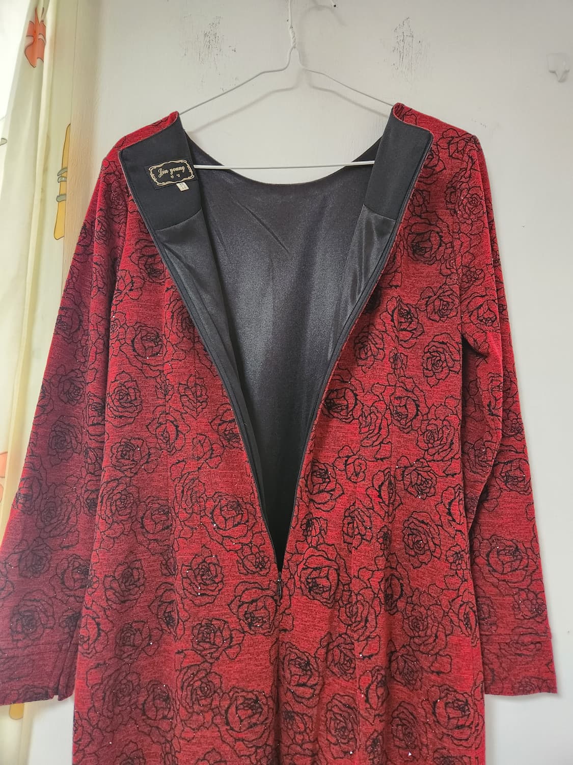 빈티지 빨간색 장미 패턴 미디 원피스 66 상품이미지4