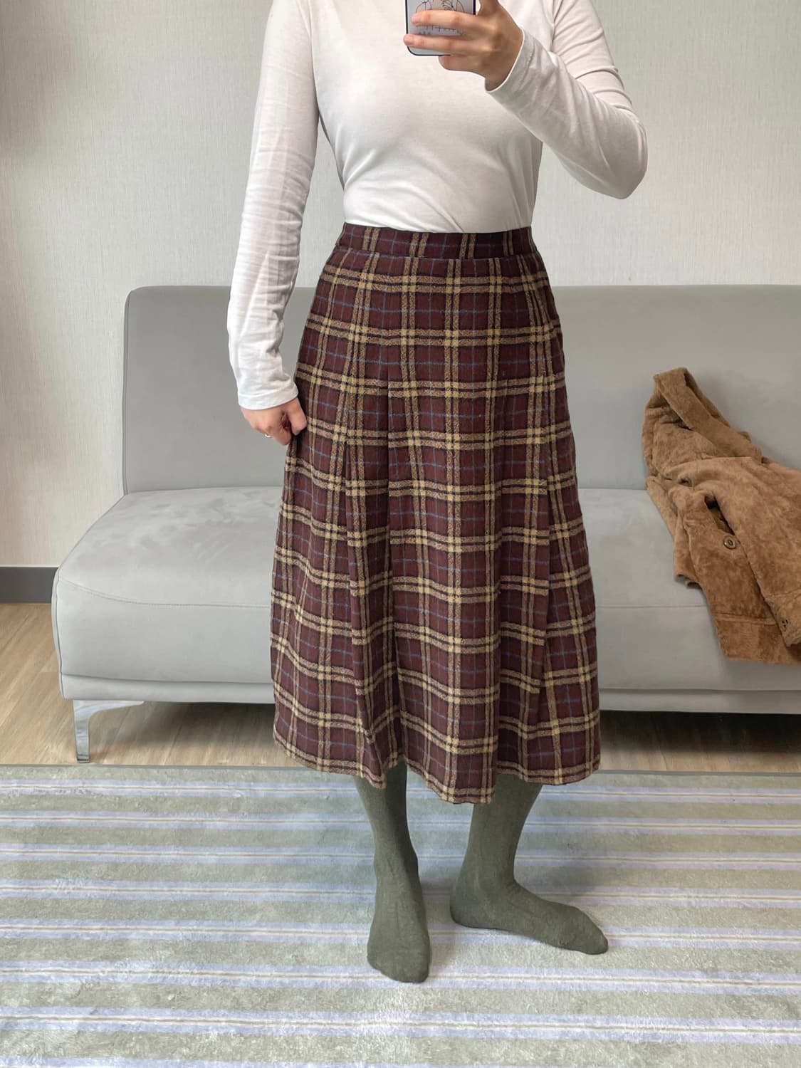 일본 빈티지 체크 스커트 브라운 상품이미지5