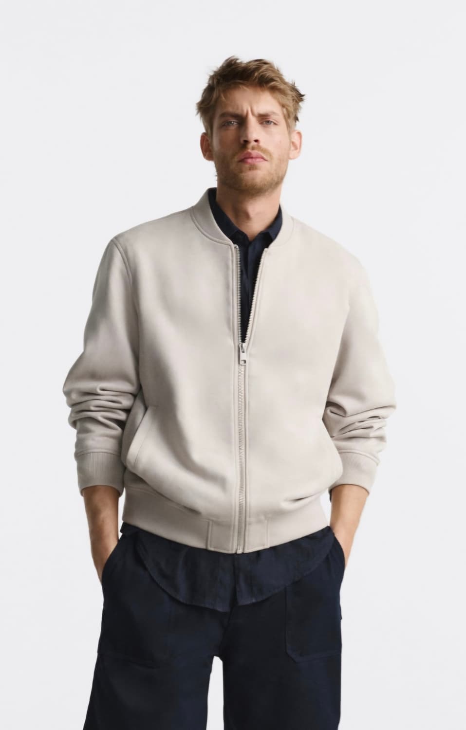 (새제품) 자라 / 에코 스웨이드 봄버 베이지 / XL 상품이미지1