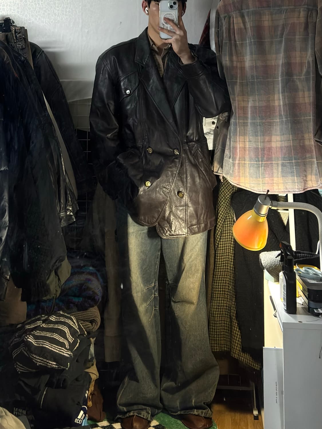 재패니즈 빈티지 하프 코트 레더 자켓 M 상품이미지2