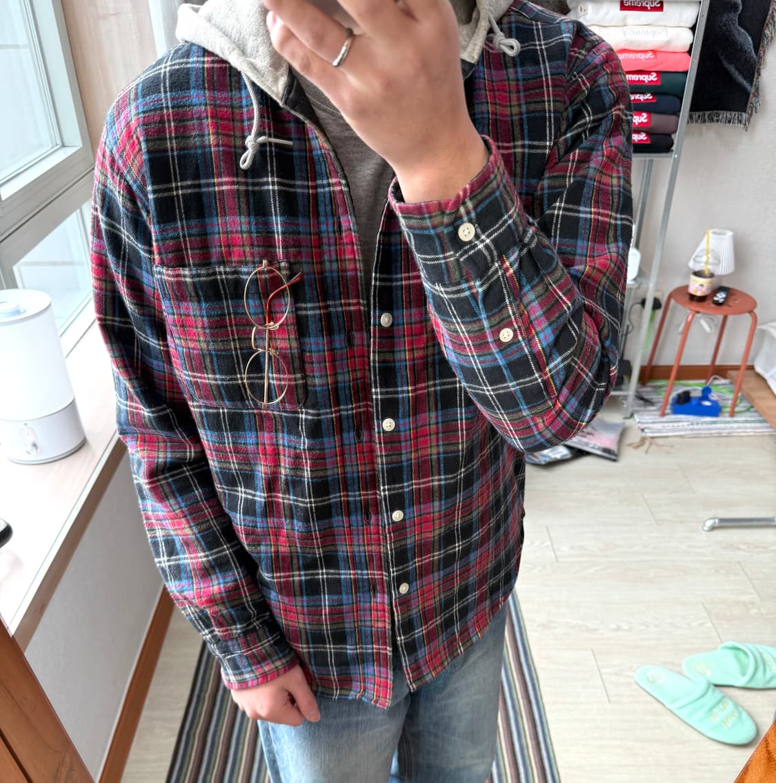 네펜데스 뉴욕 후드 체크 셔츠 상품이미지1