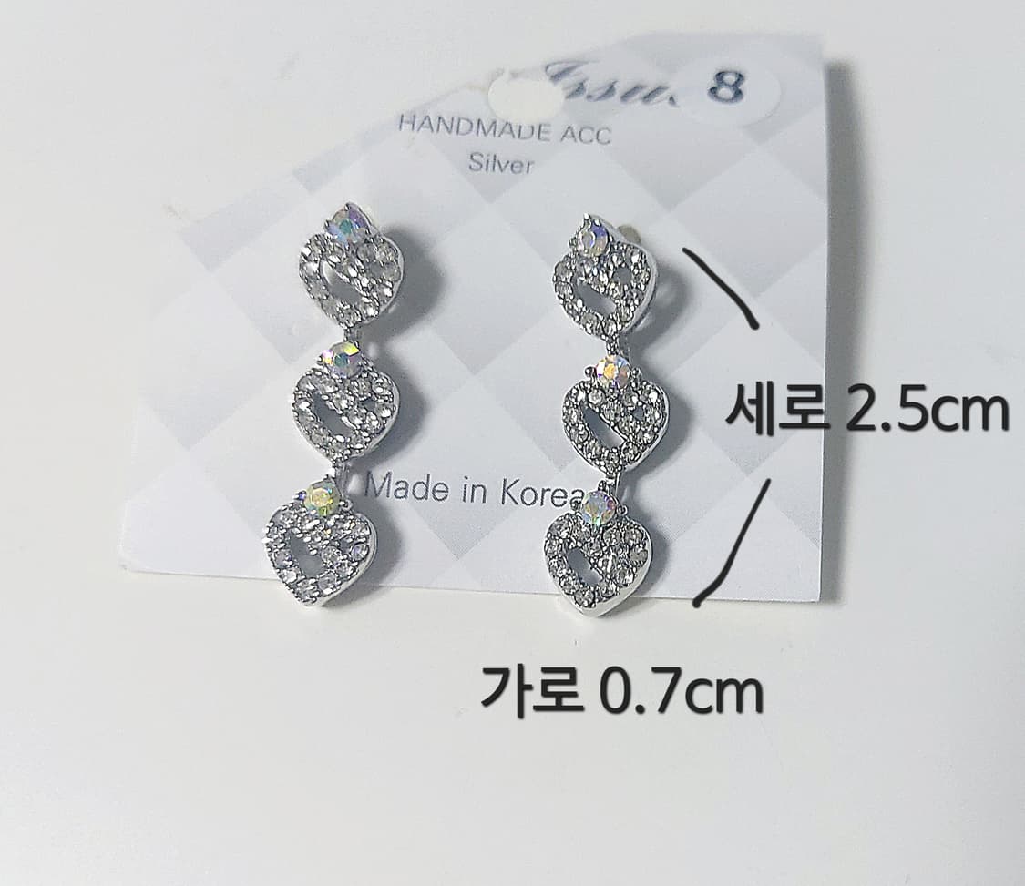 실버 하트 큐빅 3단귀걸이 상품이미지2