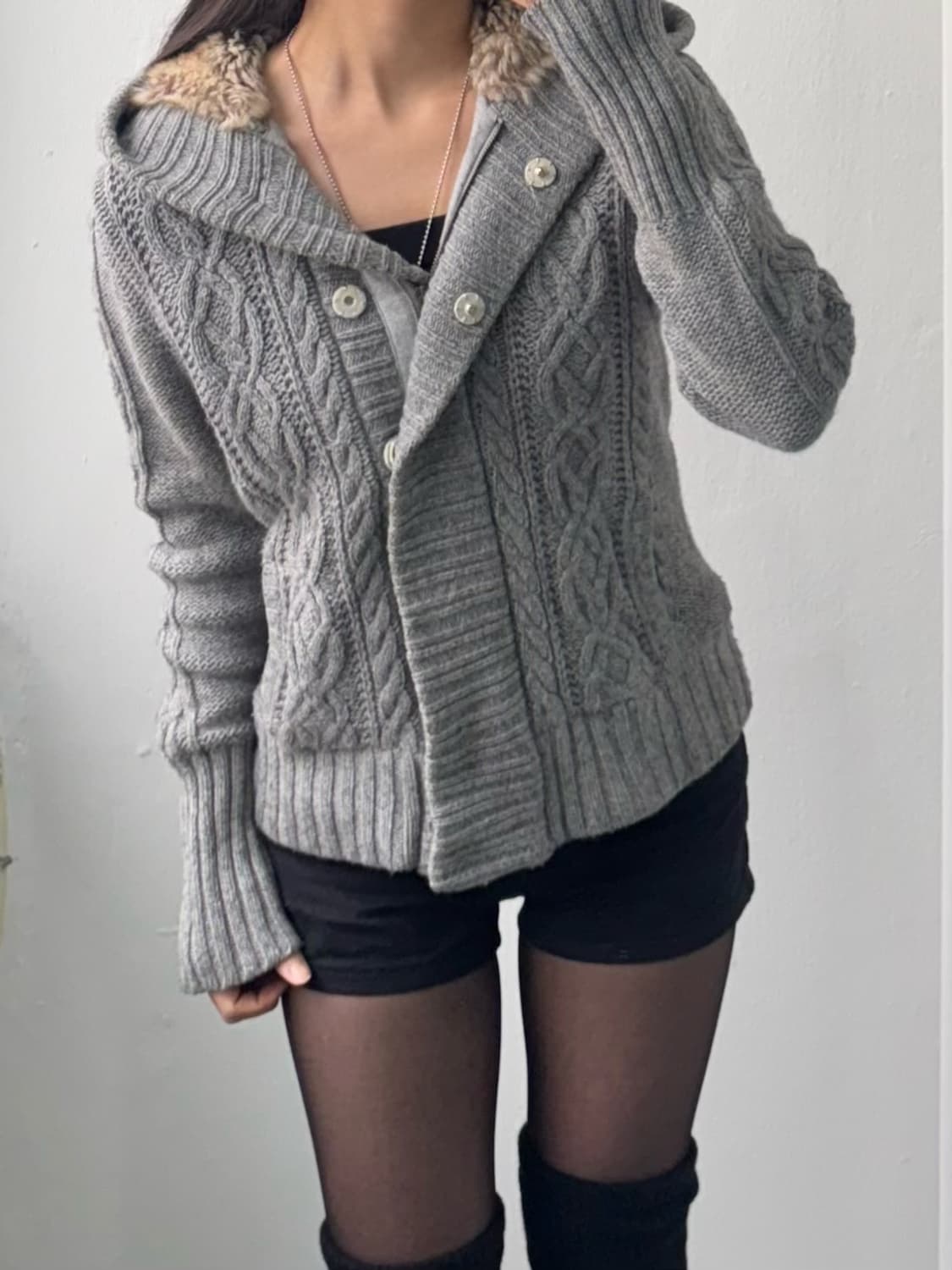 American Eagle Fur Hood Knit Zip-Up 상품이미지4