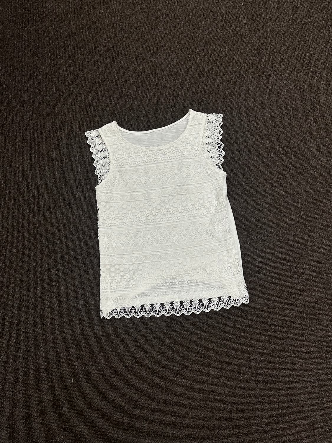 S)Japanese vintage 여성 펀칭 레이스 화이트 나시 상품이미지2