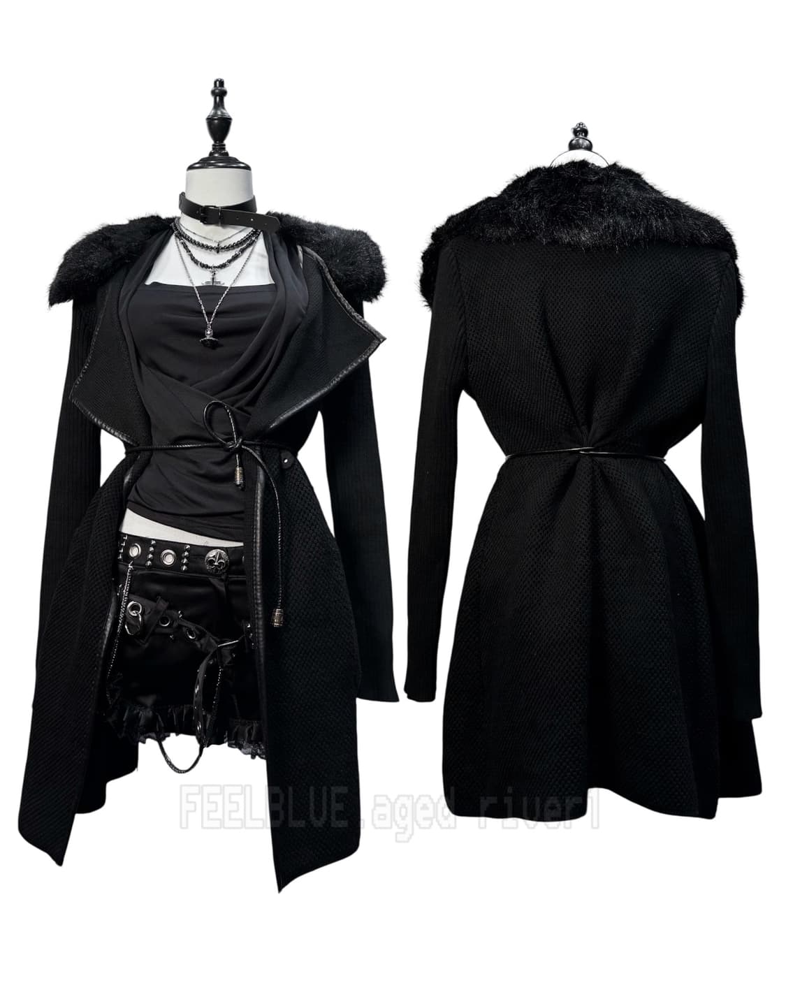 Knit Coat with Detachable Eco Fur  상품이미지2