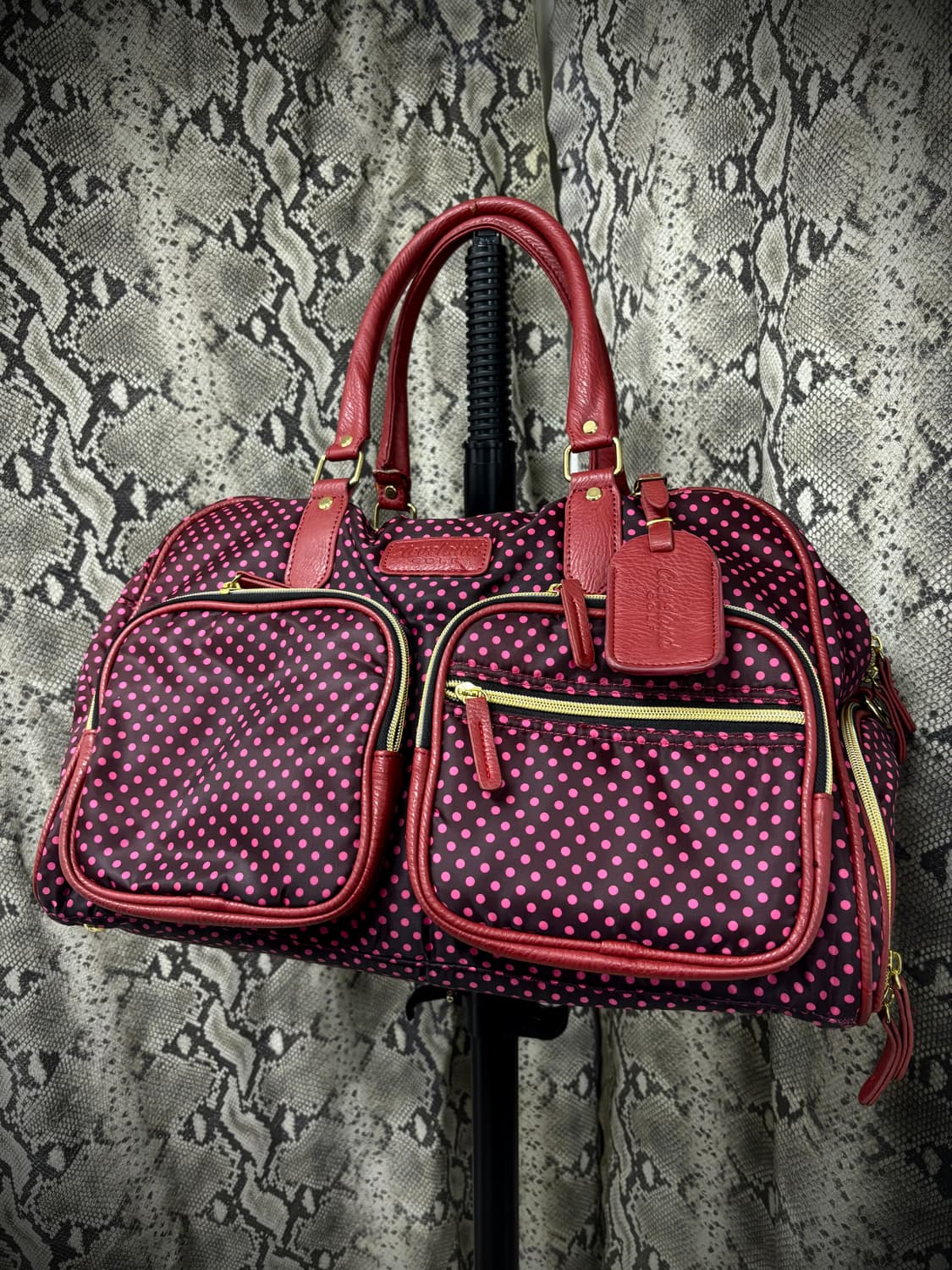 갸루 키치 핑크 도트패턴 유틸리티 오버백 상품이미지1