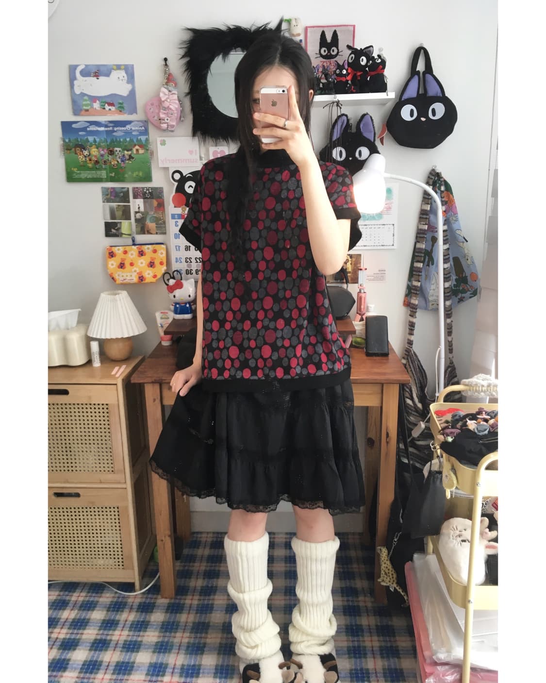 vintage dot pattern neck top pink 상품이미지2