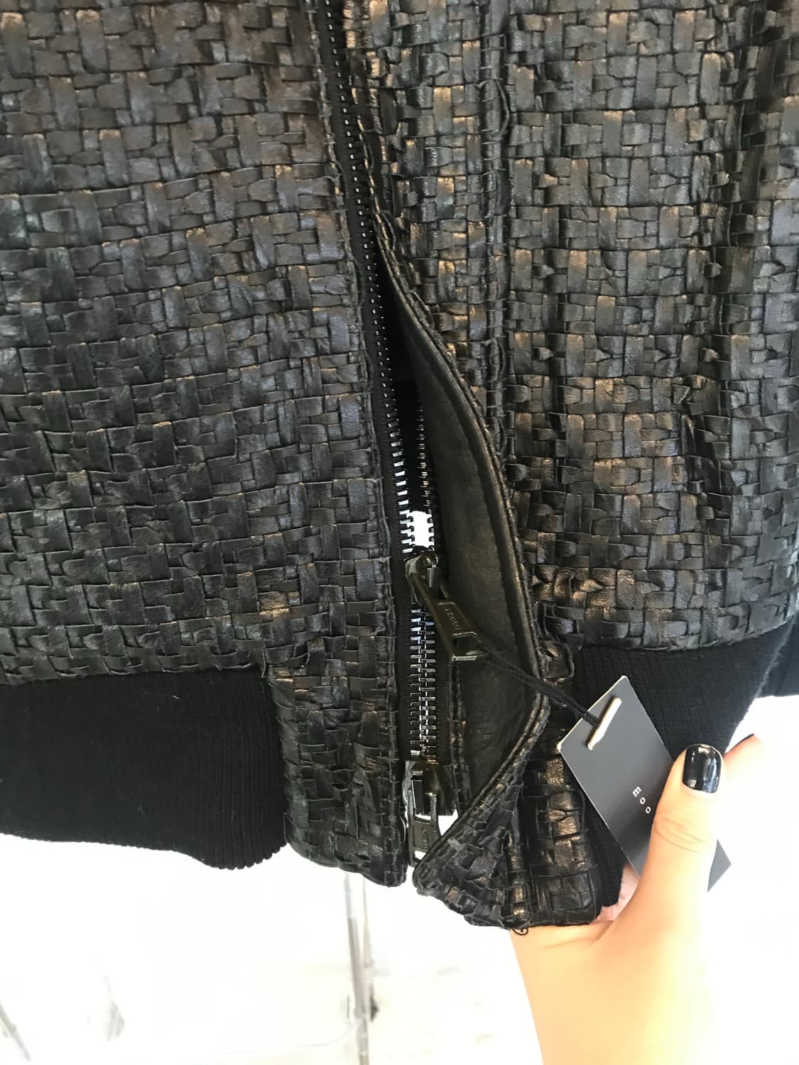 Woven Fur-Collar Leather Moto Jacket 상품이미지9