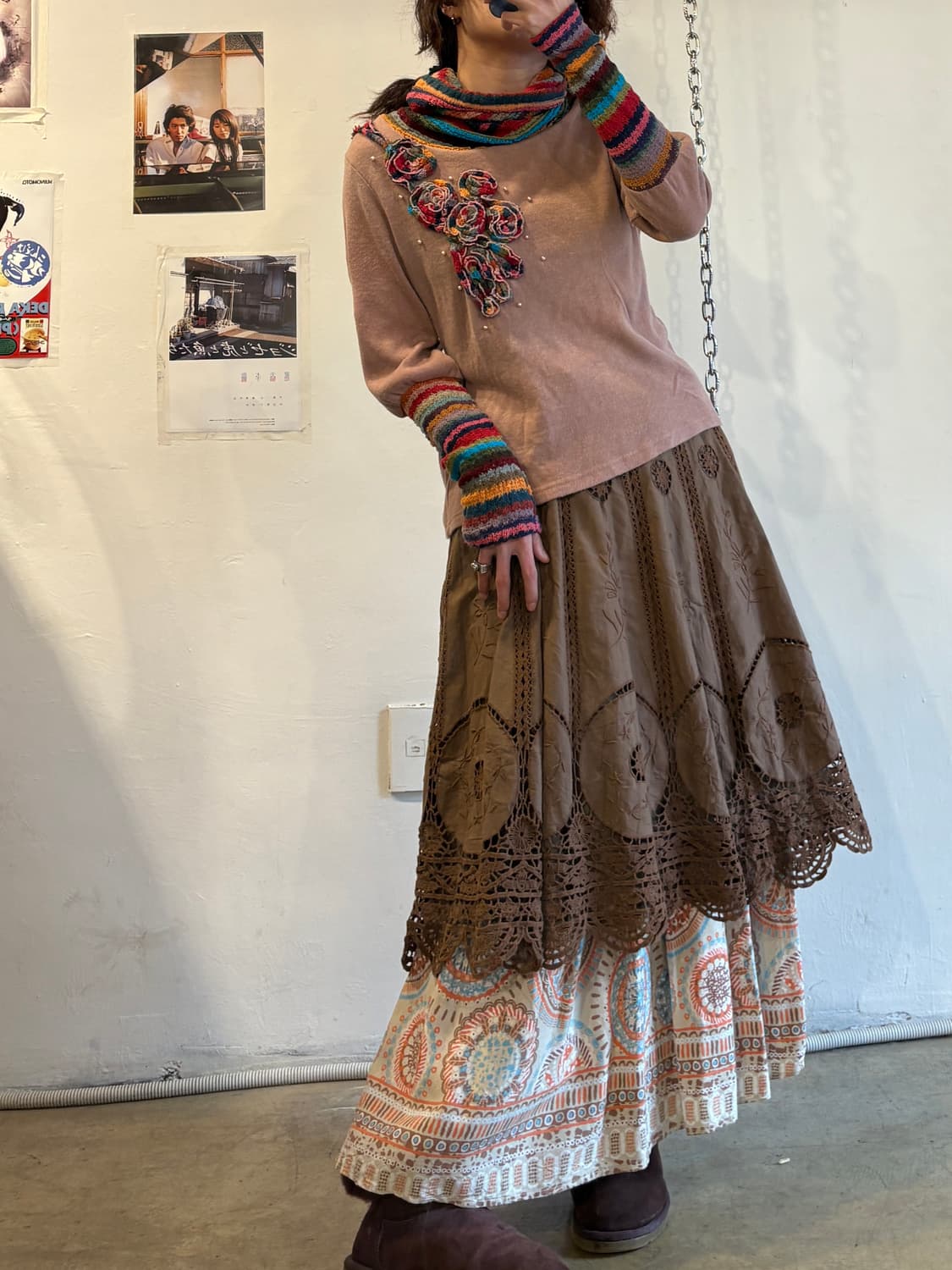 titicaca 티티카카 히피 에스닉 패턴 베이지 롱스커트 상품이미지5