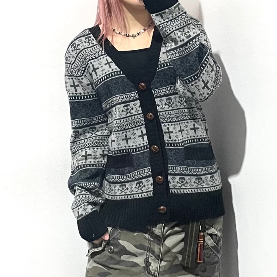 펑크 스컬 니트 가디건 상품이미지1