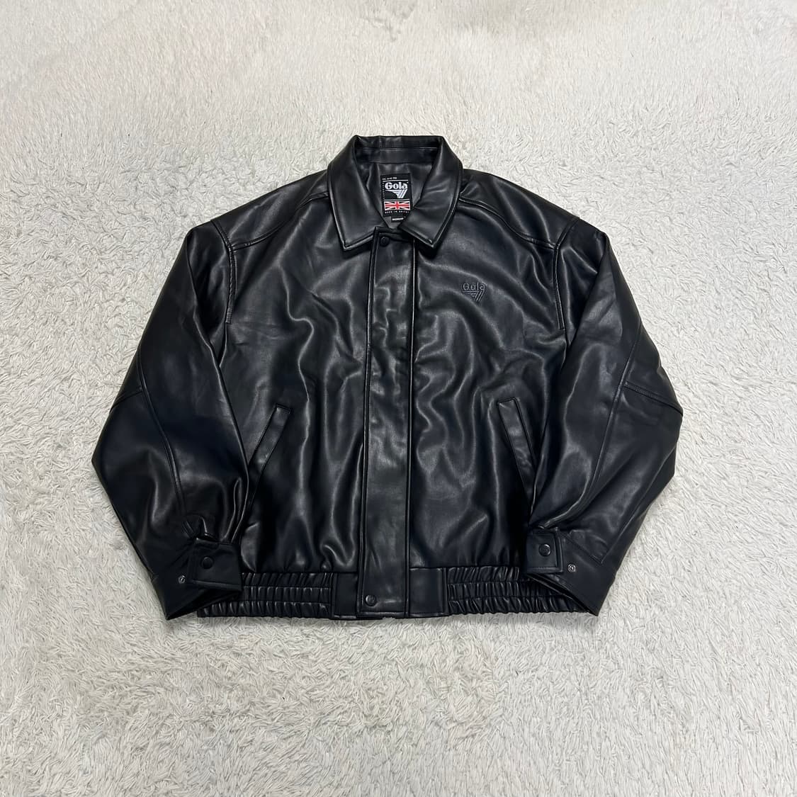 Gola Black Leather Bomber Jacket 상품이미지4