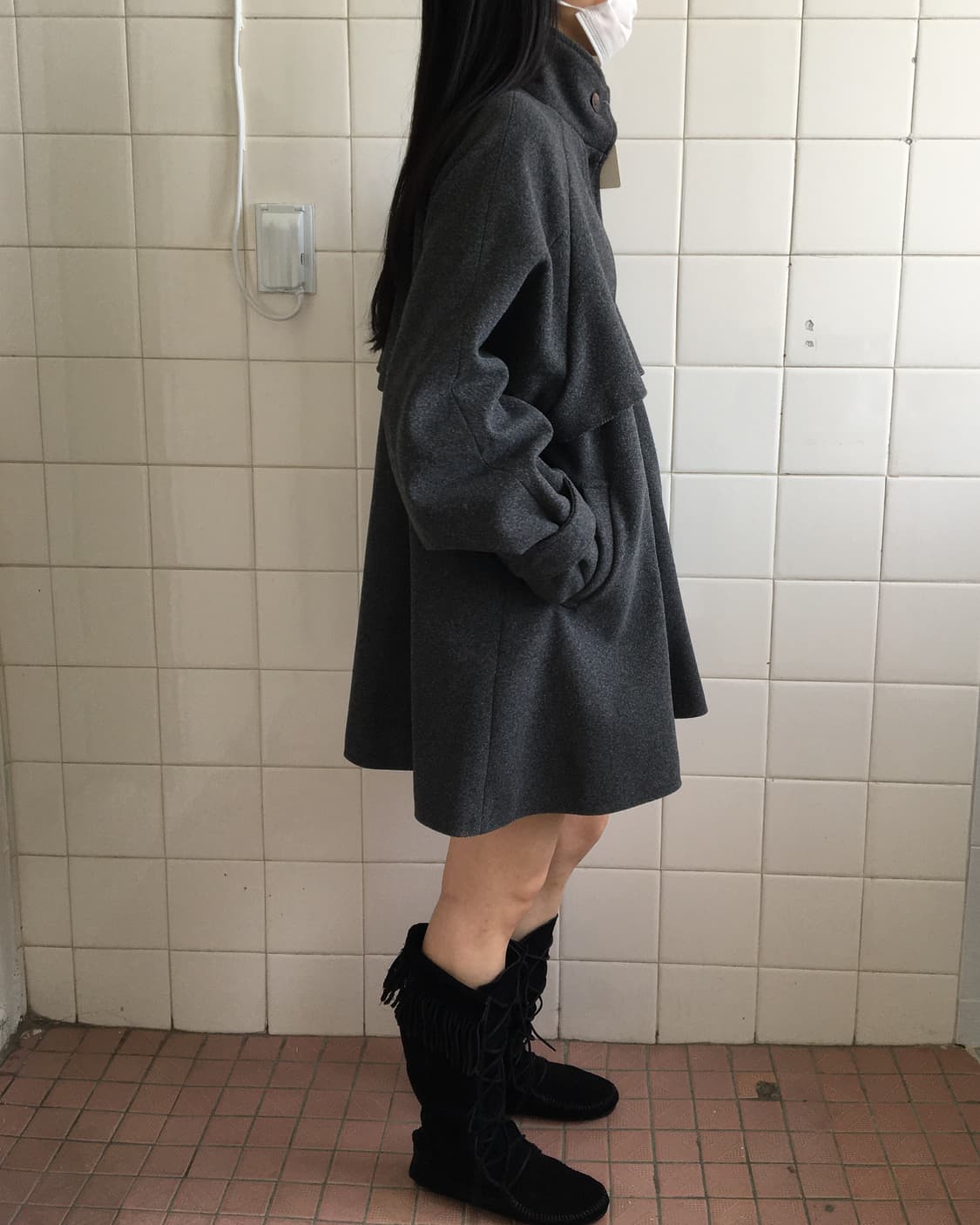 High neck cape silhouette tied coat 상품이미지8