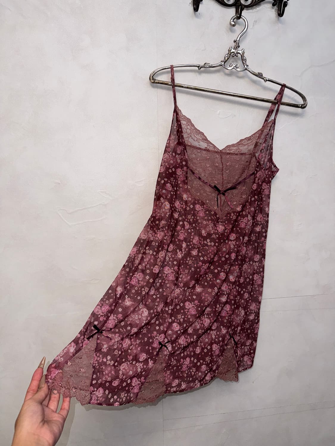 Dark rose pink floral lace slip ops 상품이미지5