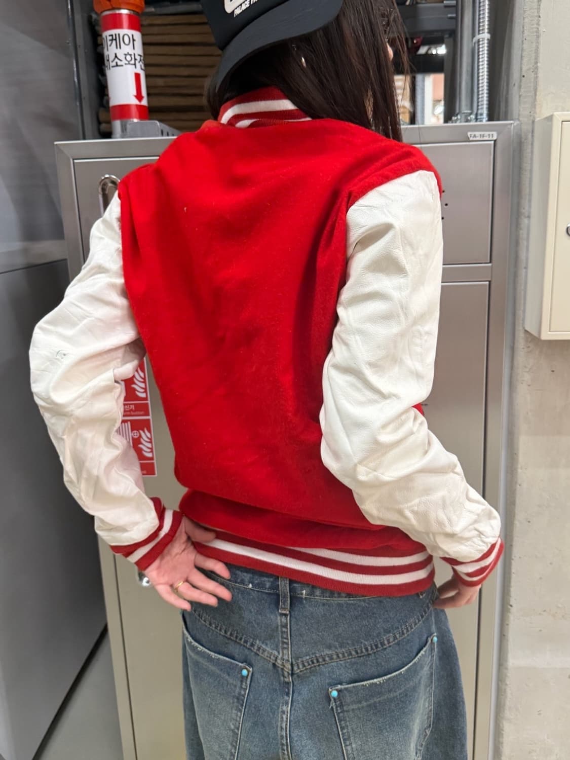 90s 올드스쿨 패치 레드 레더 바시티 jk 상품이미지4