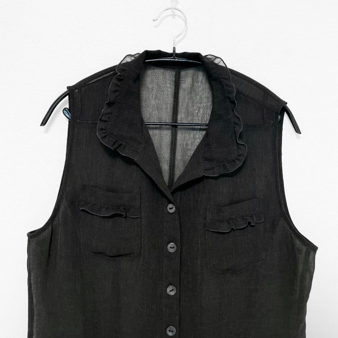 Ruffle Detail Sheer Vest - Dark Brown 상품이미지2