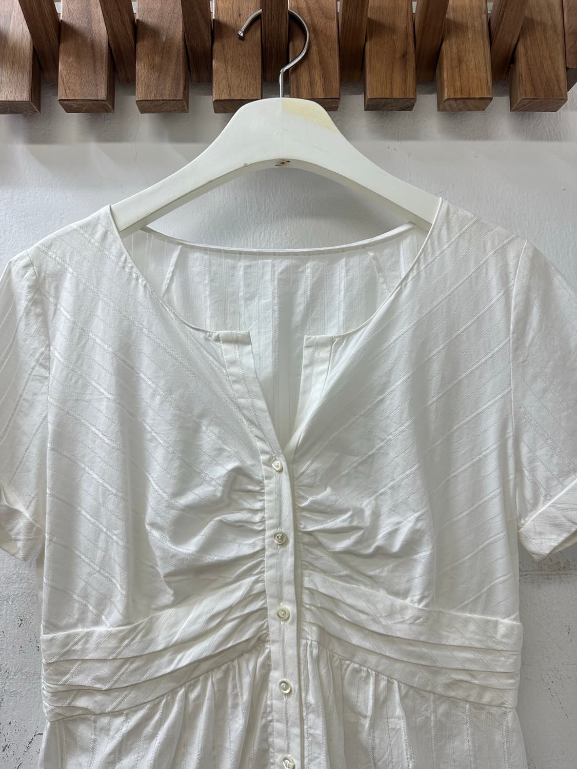 일본빈티지 코튼 100% 셔링 버튼 블라우스  상품이미지2