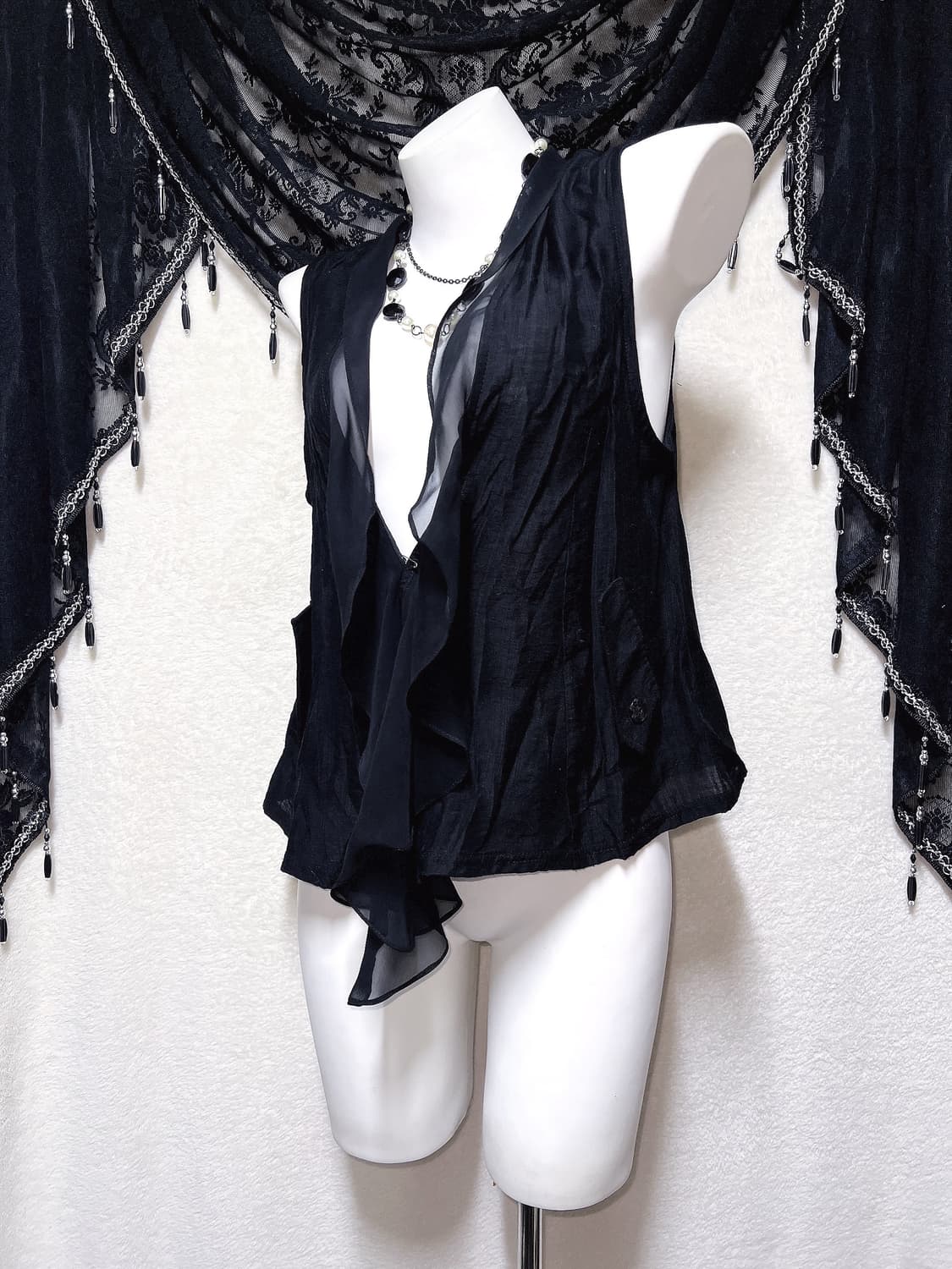 오리엔탈 다크페어리 고딕 고스펑크 그런지 프릴 언발 레이어드 베스트 조끼 상품이미지2