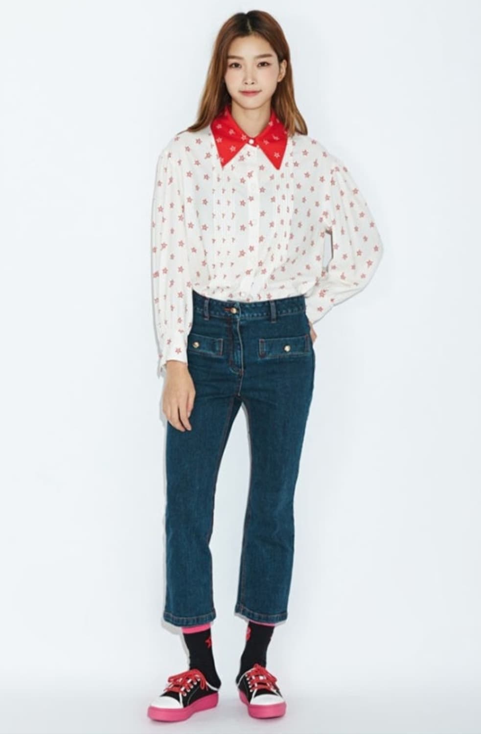 럭키슈에뜨 컬러블록 블라우스 36사이즈 상품이미지1