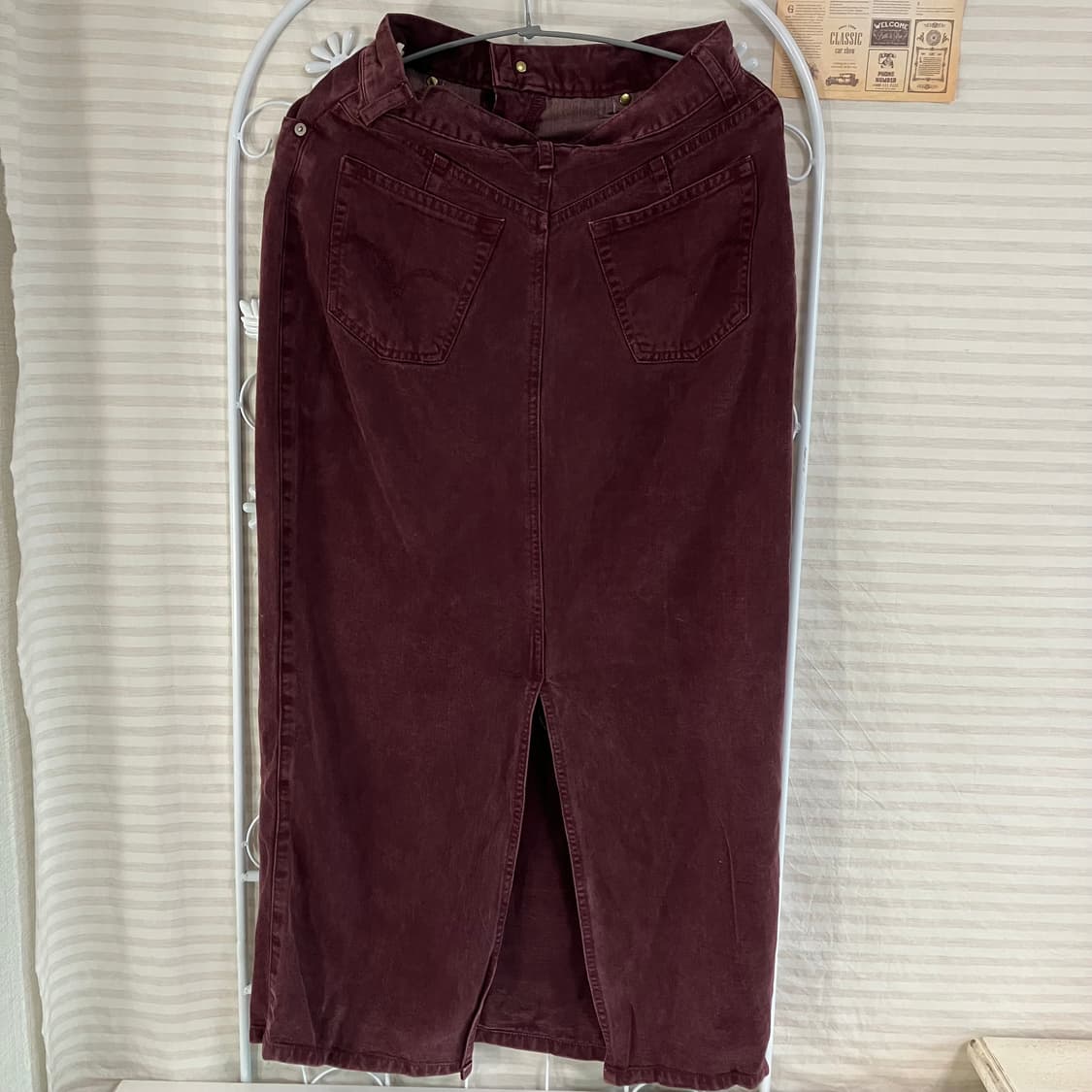 빈티지 와인 버건디 데님 롱 뒤트임 스커트 829 y2k 스트릿 모리 갸 상품이미지2